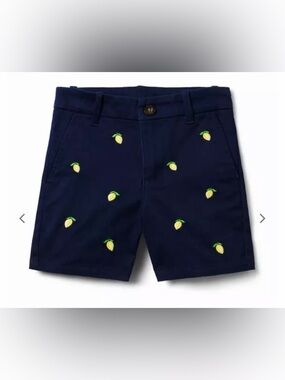 Janie and Jack Embroidered Twill Shorts Lemon Navy 2T NWT